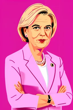 Extremely rich female politician portrait in all pink
