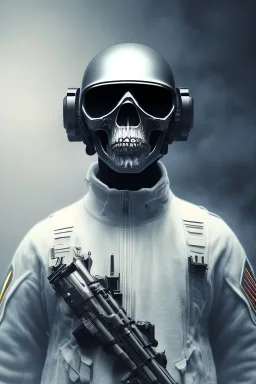 All Black American soldier, high tech skull special forces helmet, navy seals soldier, shiny platinum, white smoke, dark, rage, sorrow, high definition, ultra 8 k, volumetric lighting, blue fire, fog