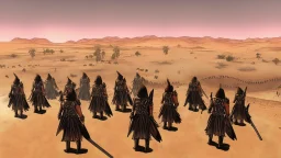 desert, highly detailed, comic style warriors from behind, in the background far away a city