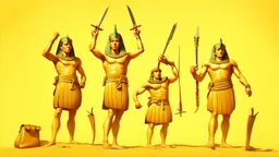 Pharaoh soldiers tear open leather bags with knives and take them out