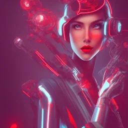 a woman wearing red luon, cyberpunk, neon, retro, metal, fifties