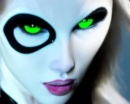 White catwoman, goddess, trippy, eyes different colored