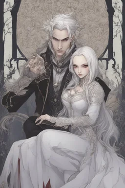 Vampire queen with white hair, with her king