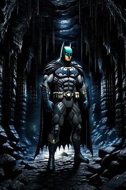 Ultra level realistic Batman stood in a dimly lit cave, surrounded by glittering diamonds. The walls were rough and jagged, and the air was damp and musty. He could hear the sound of dripping water echoing through the cavern. The diamonds were not arranged in any particular pattern, but rather scattered haphazardly throughout the cave. Batman's armor was dull and scratched, a testament to the battles he had fought. He looked around, searching for any clues that might lead him to his next mission