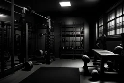 dark monochrome gym, power rack