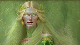 A woman who had green eyes and long blond hair that she wore in elaborate coiffures. Being known as someone at the height of fashion, prior to her disappearance, she favored wearing green and golden outfits to match her physical features.