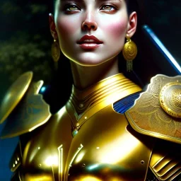 portrait ' beautiful busty Female Warrior',ancient metal armor and Helmet ,painting by gaston bussiere, greg rutkowski, yoji shinkawa, yoshitaka amano, tsutomu nihei, donato giancola, tim hildebrandt, oil on canvas, cinematic composition, extreme detail,fit full head inside picture,16k