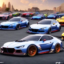 animated 3 supercars in cartoon city