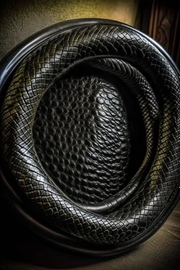 ouroboros made of black ink, leather background covering the whole image