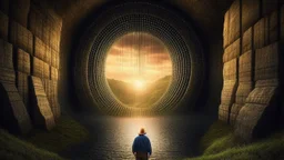 Fantasy art: the big man has closed the hole in the dam with his broad back