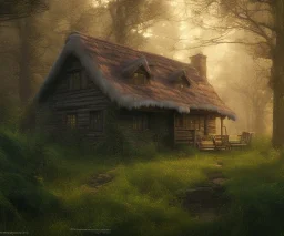 beautiful hyperrealistic cottage in the forest, highly detailed, digital painting, trending artstation, concept art, illustration, cinematic lighting, vibrant colors, photorealism, epic, octane render