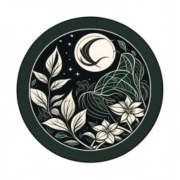 Logo. Japanese style. Round. The logo depicts a mystical botanical motive.