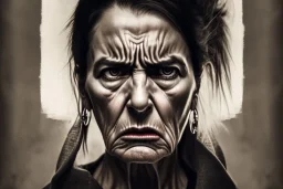 Portrait of an angry woman whose generations are all gone.