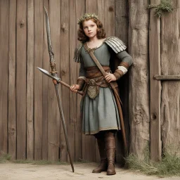 [high res photography by Ray Harryhausen] Joan:A farmer girl from Domremy, a village in medieval France, touched by a divine calling at a tender age. She presents all sorts of pole arms on a wooden wall: Spear Halberd Guisarme Partisan Bardiche Bec de Corbin Ranseur Voulge Bohemian earspoon Fauchard Lochaber