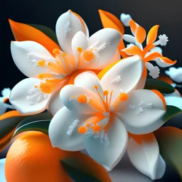 Social Media Orange Blossom Flavor In 3D technology and 8K precision With velvety snowy spectrum colors and white flowers."