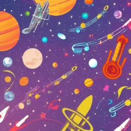 music notes on music staff in space galaxy, pretty