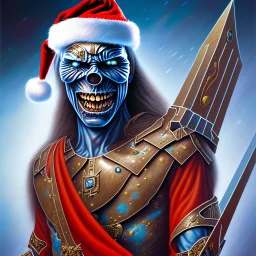  iron maiden sur un trone, bonnet père Noël