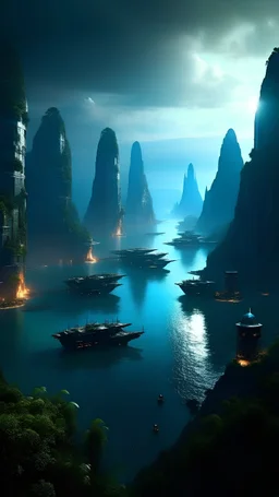 sci fi planet, mass effect city, ha long bay