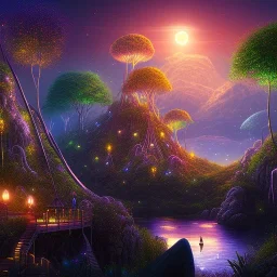 Dream night landscape above the jungle