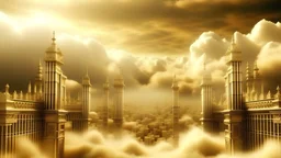 city of gold and ivory with golden gates in the clouds. heaven