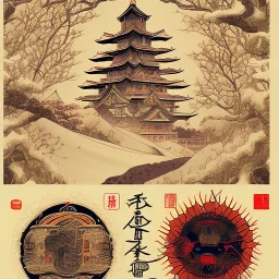 Japanes style banner, japanese writting, sun