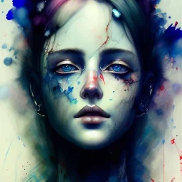 singer Danish <MØ> face, watercolor illustration by <agnes cecile> <Yoji Shinkawa>, darkblue tones,