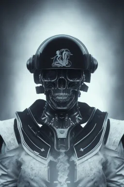 All Black German soldier, high tech skull special forces helmet, platinum helmet, white smoke, dark, rage, sorrow, high definition, ultra 8 k, volumetric lighting, blue fire, fog