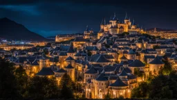 29, delightful, sensitive, confident, undulating sinusoidal castle with hyperbolic roofs, delicate, night, darkness, architecture, award-winning photograph, beautiful composition, dreamlike, filled with beautiful detail, delicate colour, chiaroscuro