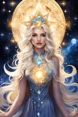 звездная жрица свет звезды женщина ,блондинка красивые кристаллы любовь космос
