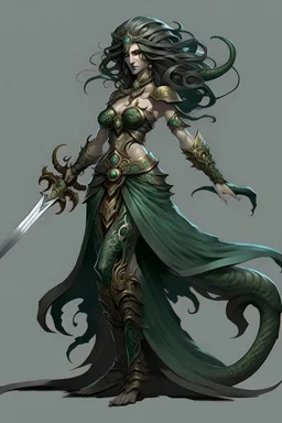 full-length persona, detailed, sword in hand, gorgon medusa