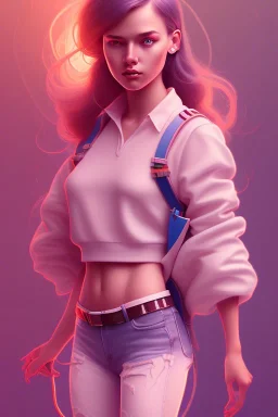 isometric clean art of super cute girl, soft lighting, high definition, mixed media by Anna sanchez castro