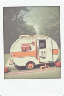 Vintage polaroid of a gitano caravan,crochet, orange