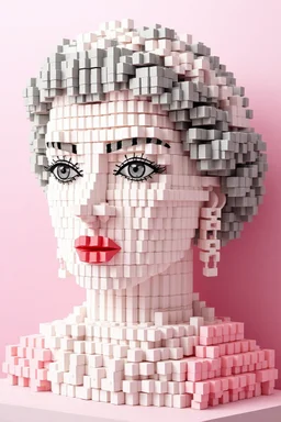 picture of lady made of very small cubes bu look like a real lady
