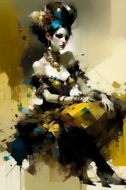 Digital Art of merry harlequin embodying the essence of merriment in a , minimalist approach, influenced by Luis Miranda, Jeremy Mann, Jeffrey Catherine Jones, blends conceptual art with elements of painting and illustration, somber tones, fragmented souls, shadow play, diffuse textures, abstract forms, digital painting, high conceptuality, palette inspired by Jeffrey Catherine Jones, golden ratio composition, fine detail, cinematic lighting.