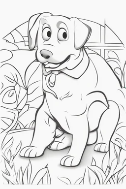 blank colouring book, white background, simple picture for toddlers, dog with one tail, disney and pixar style