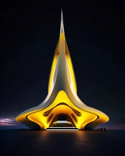 Edificio estilo Zaha Hadid, arte digital, calidad ultra, nubes, personas, 8k 3D