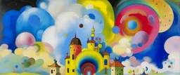 A white cloudy sky with a puffy palace painted by Wassily Kandinsky