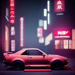 nissan skyline r34; tokyo; realistic; rain; neon signs