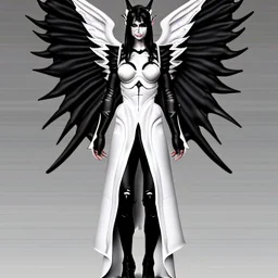 angel, demon, angel demon hybrid, half angel, half demon, black angel wings, white demon wings, black and white, balance, horns, armor, noble clothes, black and white armor, black and white clothes