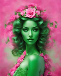 Artistic Pink green Lady , PRINT