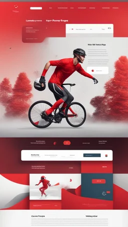 Design a user-friendly and visually appealing landing page for a sport website, prioritizing an intuitive user experience, red colors, power, skii, running, riding a bike, swimming