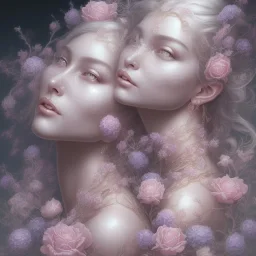 fantasy magic, intricate, sharp focus, illustration, highly detailed, digital painting, concept art, artgerm and paul lewin and kehinde wiley, masterpiece sexy lips Asian lady body flowers head silver bright rain lady outer space pretty, pink blue