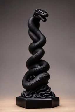 an ominous small statuette made of ebony in the form of a mountain with the snake slithering around the mountain