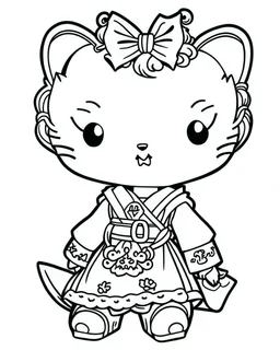 outline art for real Hello Kitty coloring page, Japanese manga style, cartoon style, cute face, white background sketch style, full body is a must, only use outline, clean line art, no shadow, bold outline