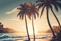 beach, intricated details, california palm tree, realistic vector style, dramatic lighting