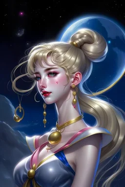 Create a stunning, full body, photorealistic illustration of Sailor Moon's transformation sequence, highlighting her evolution into a beautiful and powerful woman. Ensure that the details, colors, and lighting capture the essence of her character and the magic of the transformation