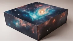 a box 10 cm long by 5 cm wide and 25 cm high, drawn on a box on all sides, butterfly nebula, space, tress, planets,, realistic