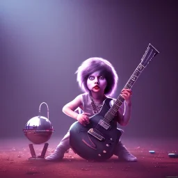 3d render, Alice Cooper toddler, full body, guitar, dramatic lighting, volumetric lighting, music studio background, hyper realistic, unreal engine 5, 8k, UHD,