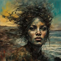 So still so dark over the horizon and I ride down the highway 101 by the side of the ocean headed for sunset, for the kingdom come for the black planet, by Denis Forkas, by Carne Griffiths, by Android Jones, surreal impressionism, macabre complimentary colors, rule of thirds, twisted noir mindbending images.