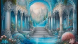 pastel and chalk drawing, relaxation, luxury, dream world, calm beauty, symmetry, fantasy world, magic, beautiful composition, exquisite detail